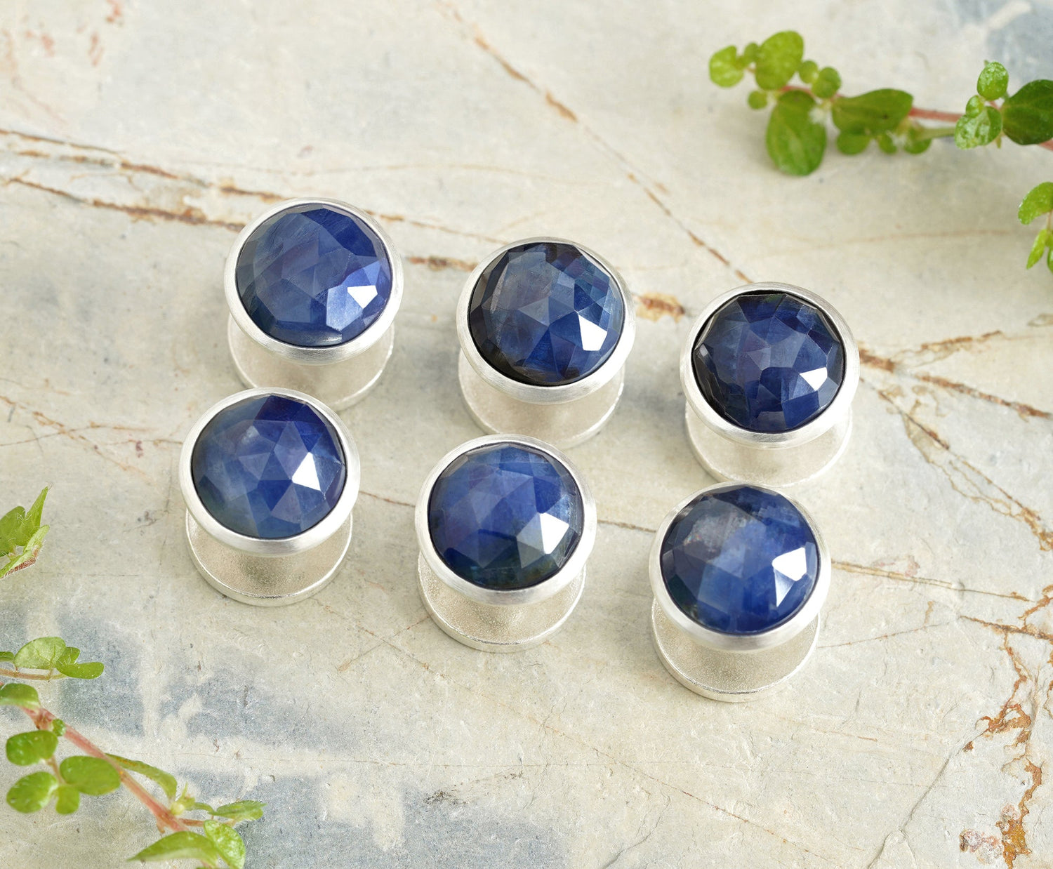 Natural Emerald Cufflinks in Sterling Silver by Huiyi Tan
