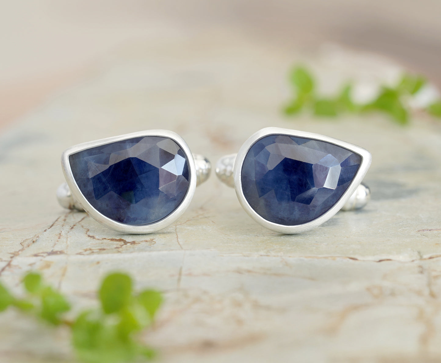 10ct Sapphire Cufflinks in Sterling Silver