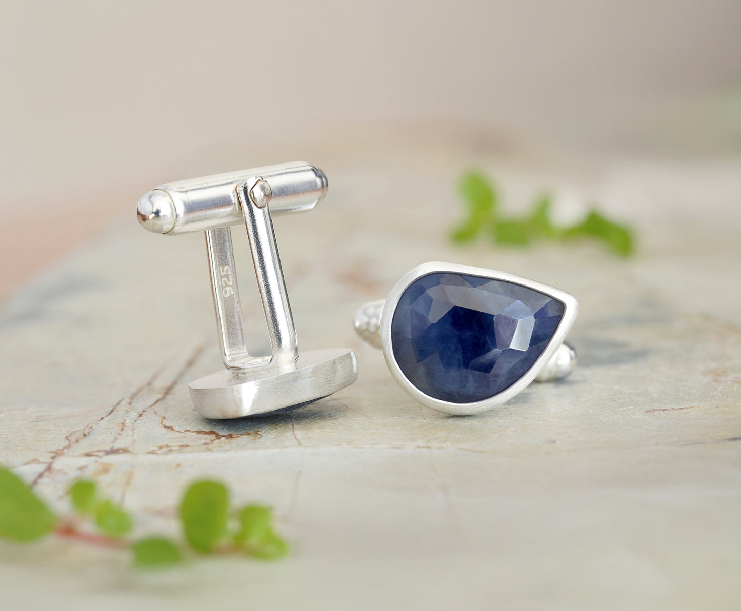 10ct Sapphire Cufflinks in Sterling Silver