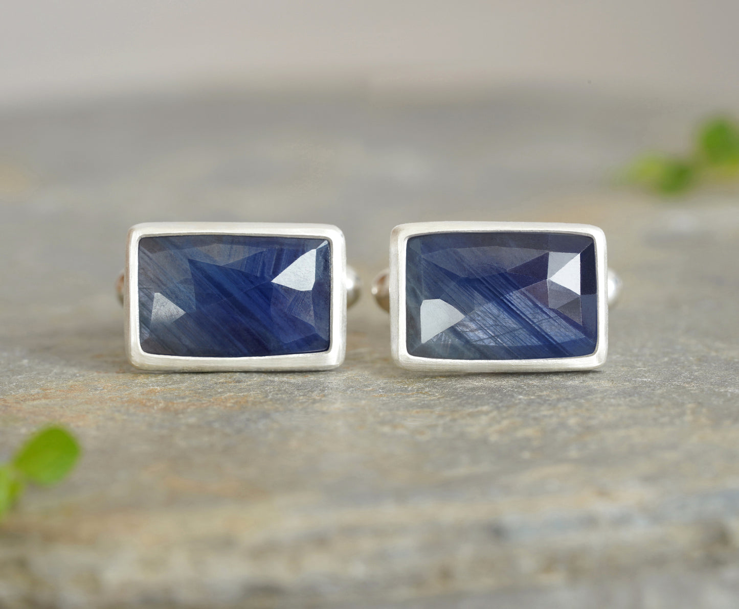 12ct Midnight Blue Sapphire Cufflinks in Sterling Silver