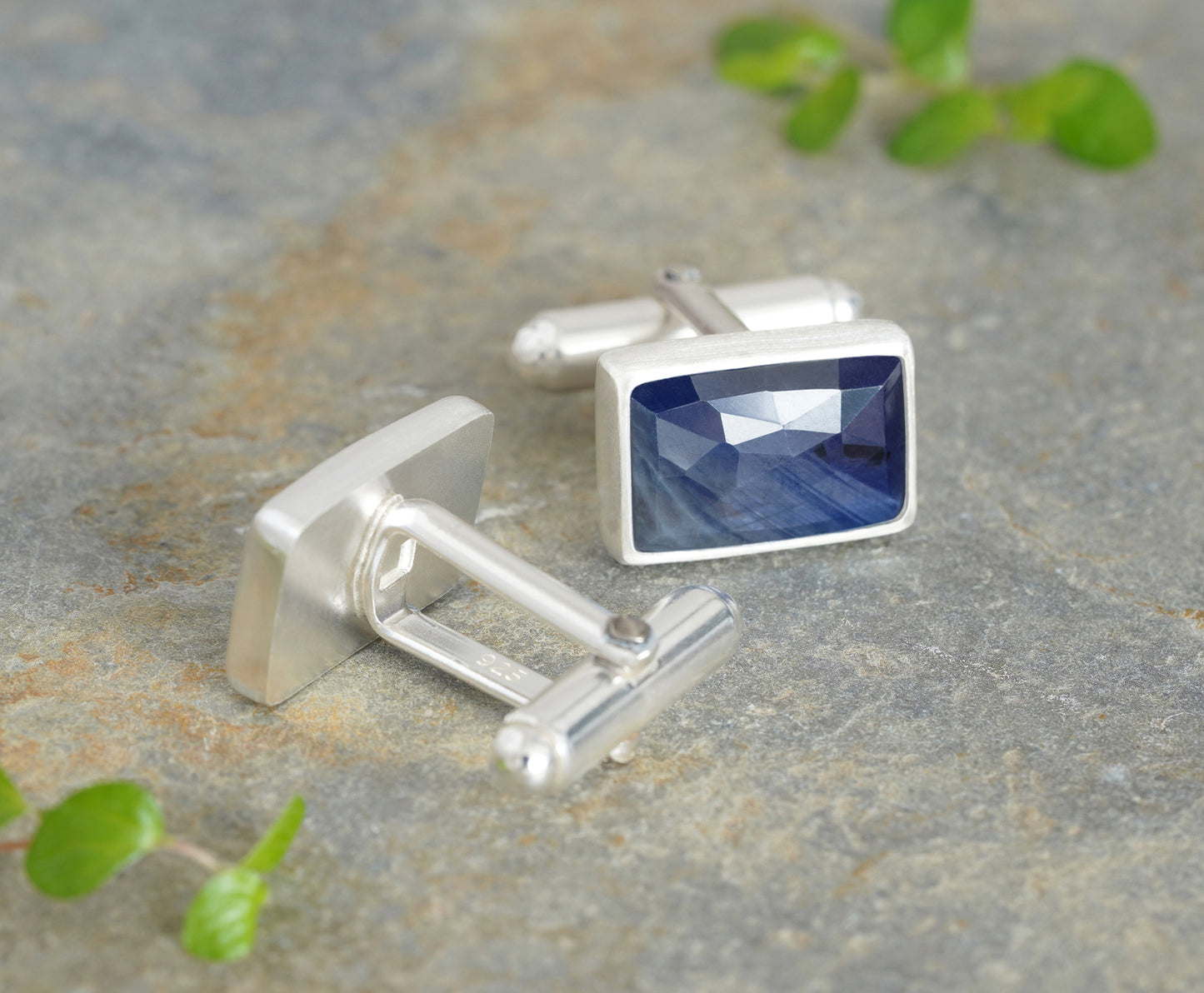 12ct Midnight Blue Sapphire Cufflinks in Sterling Silver