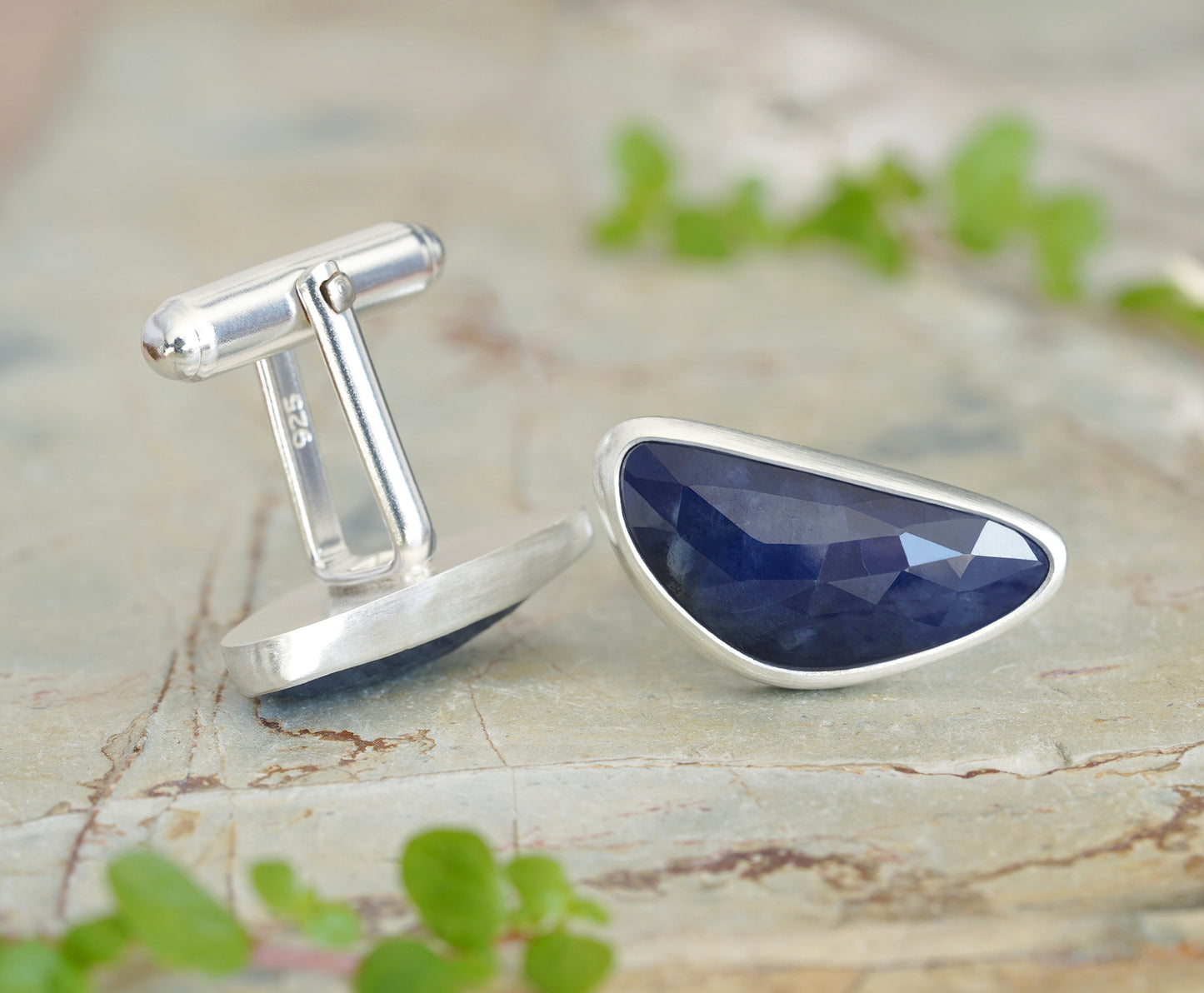 17ct Sapphire Cufflinks in Sterling Silver