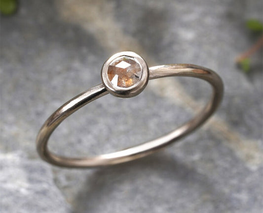 18k White Gold Rose Cut Diamond Engagement Ring