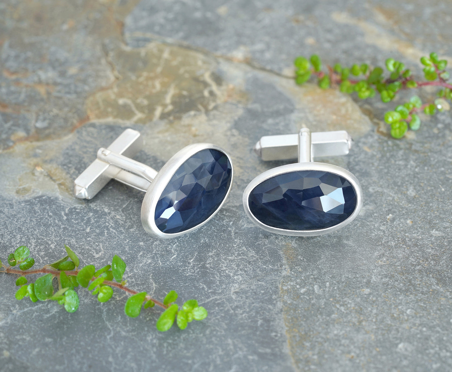 19ct Midnight Blue Sapphire Cufflinks in Sterling Silver