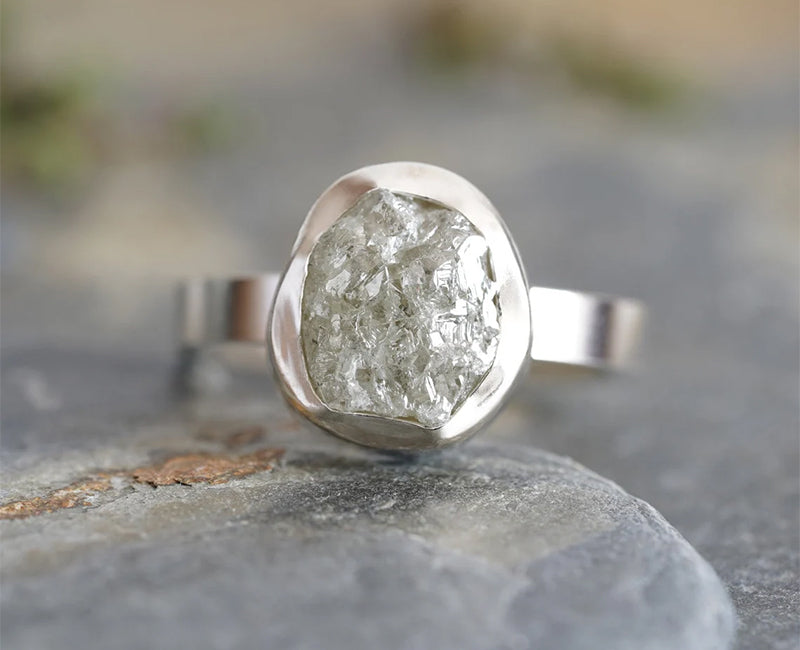 3.10ct Silver Grey Rough Diamond Ring - SOLD