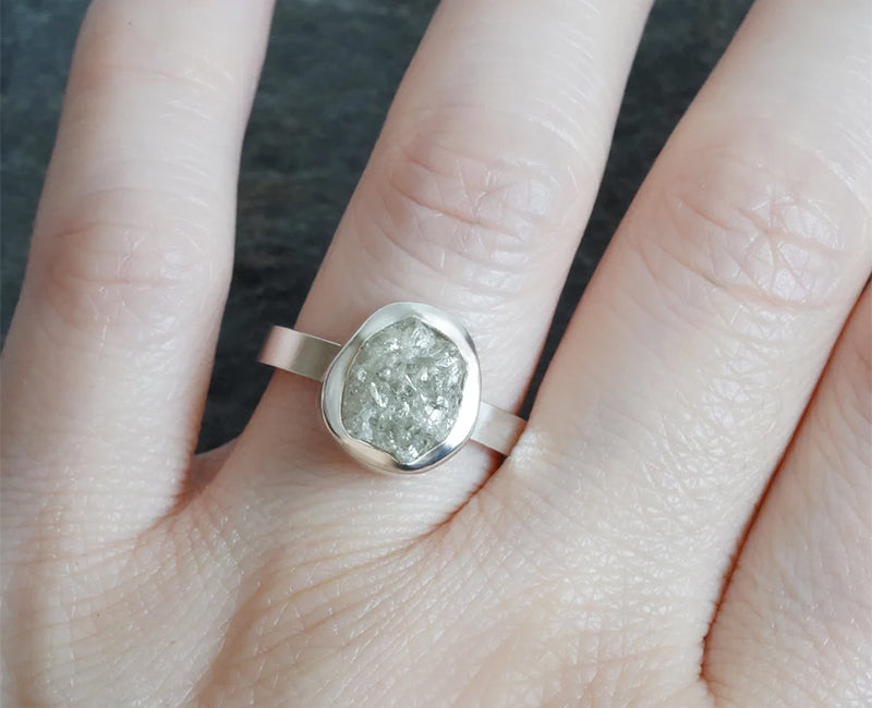 3.10ct Silver Grey Rough Diamond Ring - SOLD