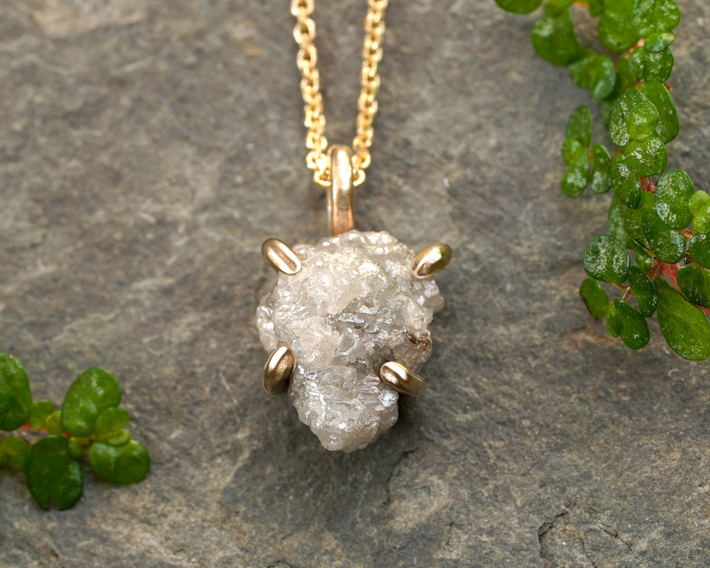 3ct Rough Diamond Necklace in 14k Yellow Gold