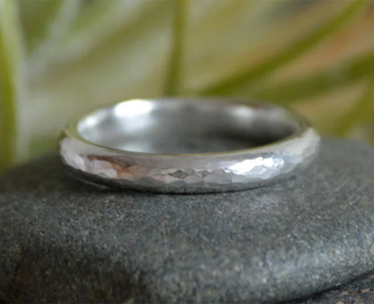 Hammered Effect Wedding Band,, 3mm Rustic Wedding Ring