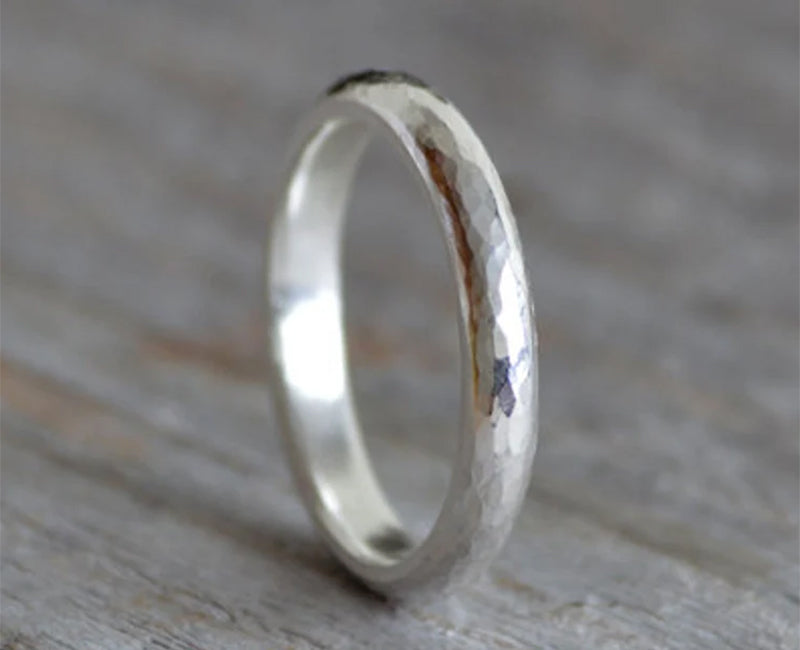 Hammered Effect Wedding Band,, 3mm Rustic Wedding Ring