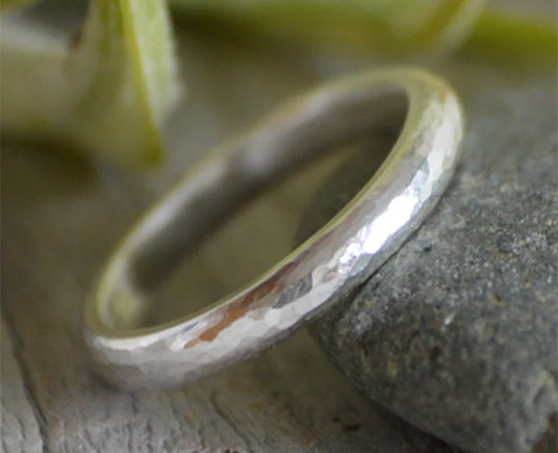 Hammered Effect Wedding Band,, 3mm Rustic Wedding Ring