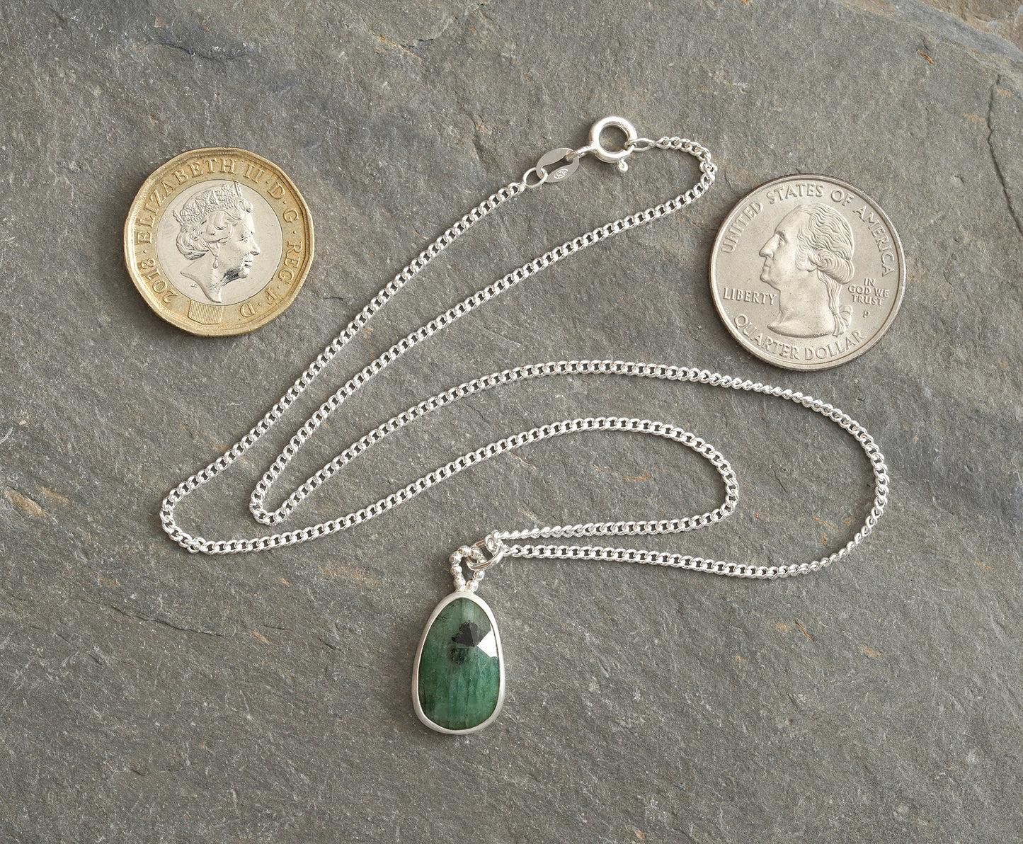 4.35ct Natural Emerald Necklace in Sterling Silver