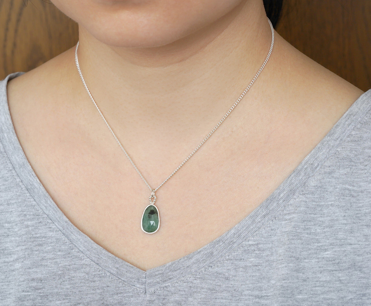 4.35ct Natural Emerald Necklace in Sterling Silver