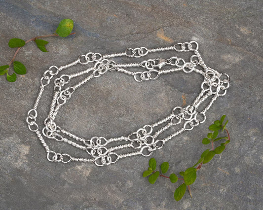 4mm Twisted Link Necklace in Sterling Silver, 19" Handmade Silver Chain Necklace