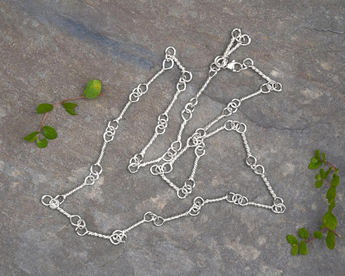 4mm Twisted Link Necklace in Sterling Silver, 19" Handmade Silver Chain Necklace
