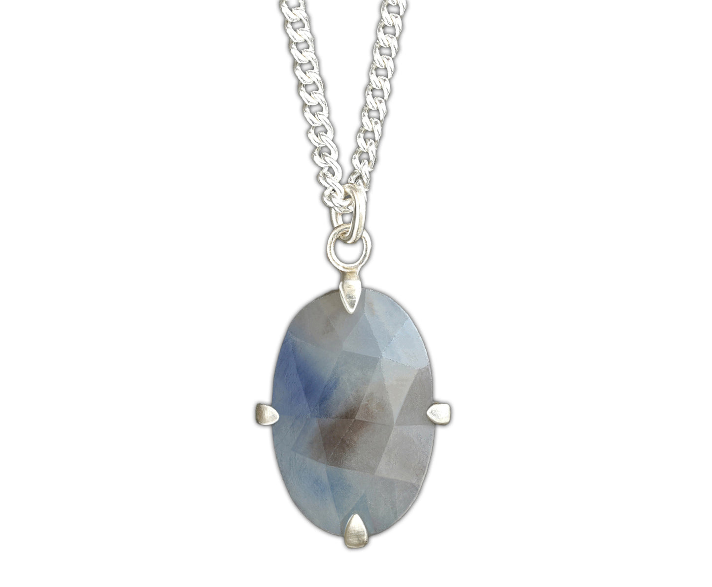 5ct Oval Sapphire Necklace in Sterling Silver