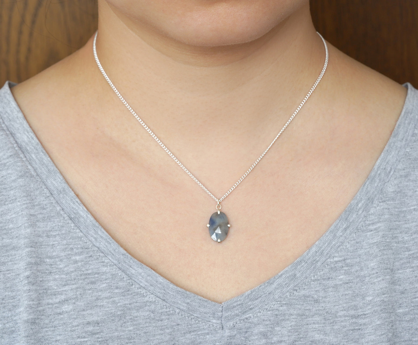 5ct Oval Sapphire Necklace in Sterling Silver