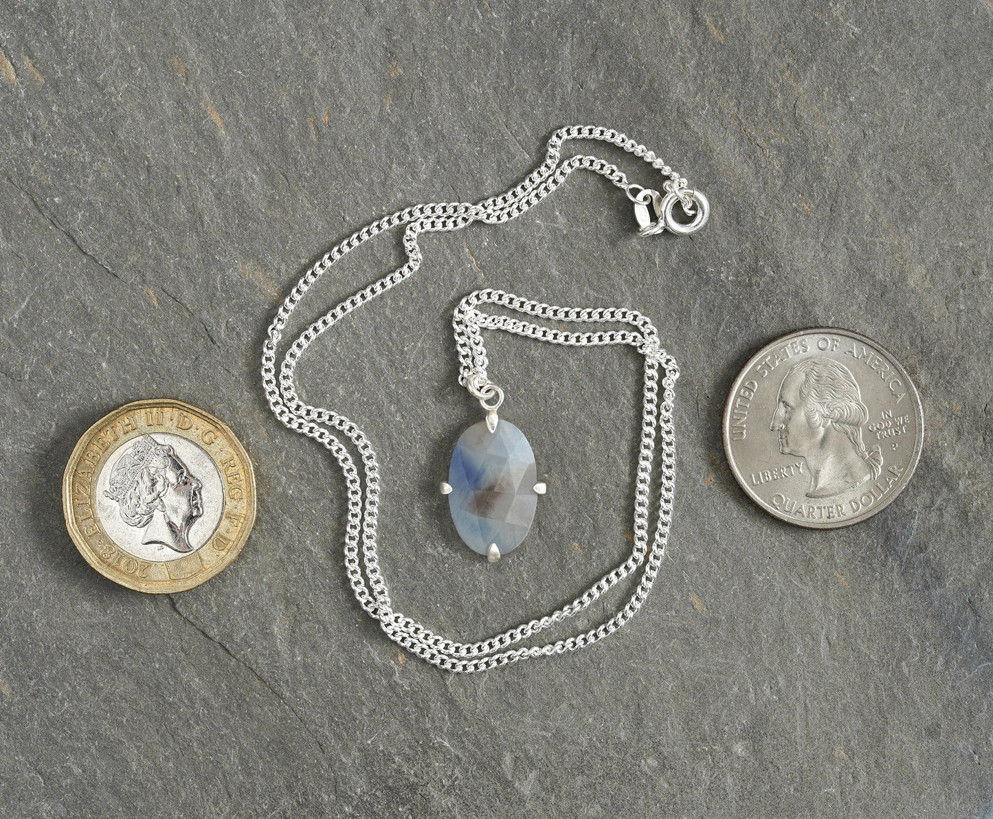 5ct Oval Sapphire Necklace in Sterling Silver