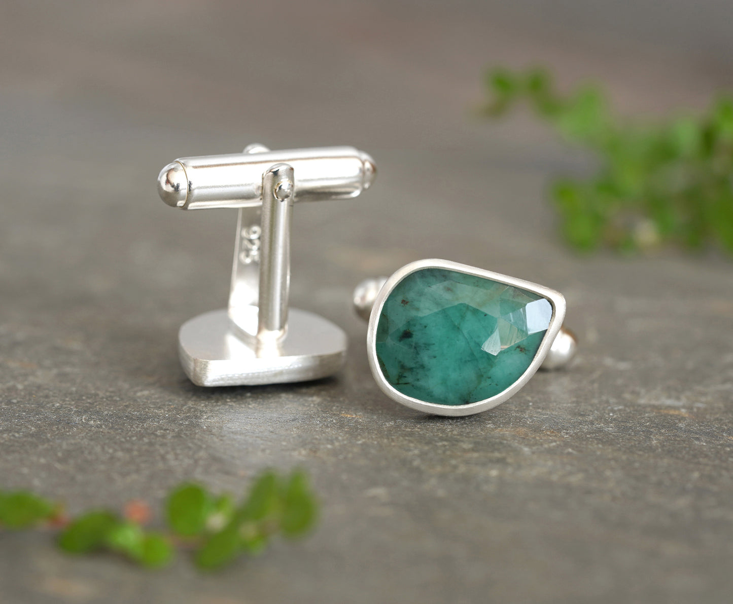 7ct Natural Emerald Cufflinks in Sterling Silver