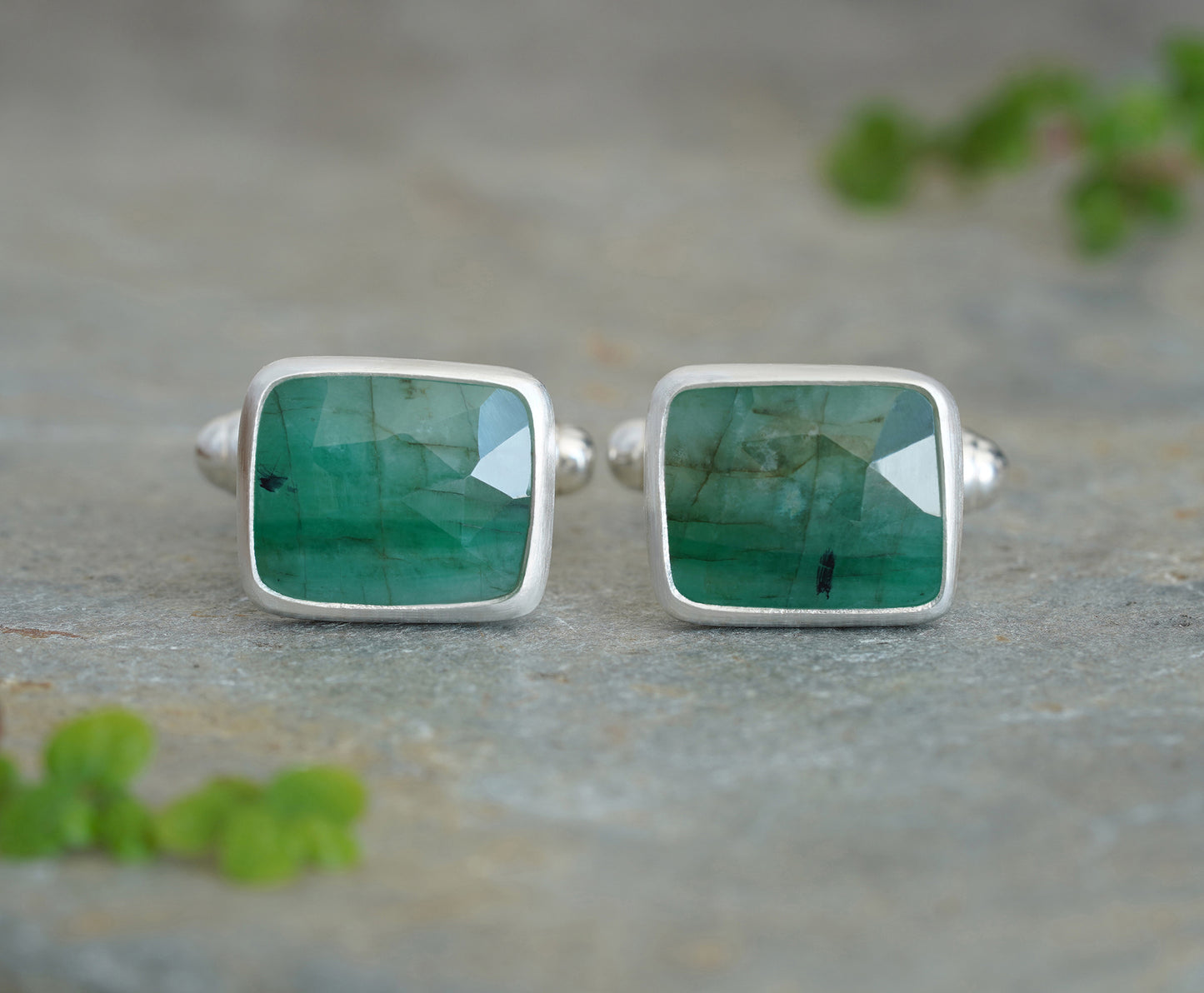 8.4ct Natural Emerald Cufflinks in Sterling Silver