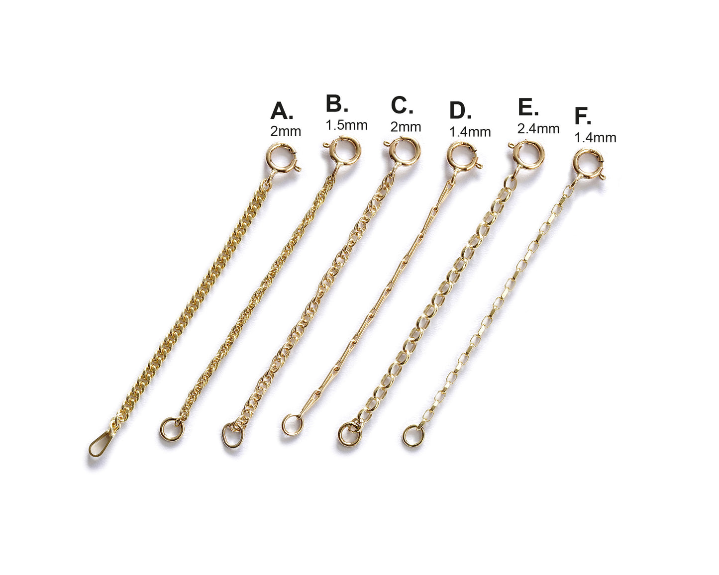 Chain Extender in Solid 9ct Yellow Gold Curb, Belcher, Rope and Barleycorn