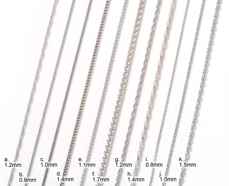 9k White Gold Chain, Barleycorn, Diamond Cut Curb, Spiga, Rope, Diamond Cut Belcher, Belcher, Trace