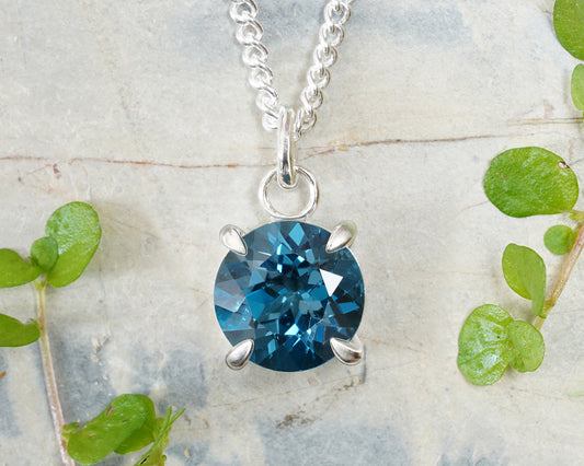8.5mm Large Topaz Necklace in Sterling Silver, Prong Set Topaz Necklace