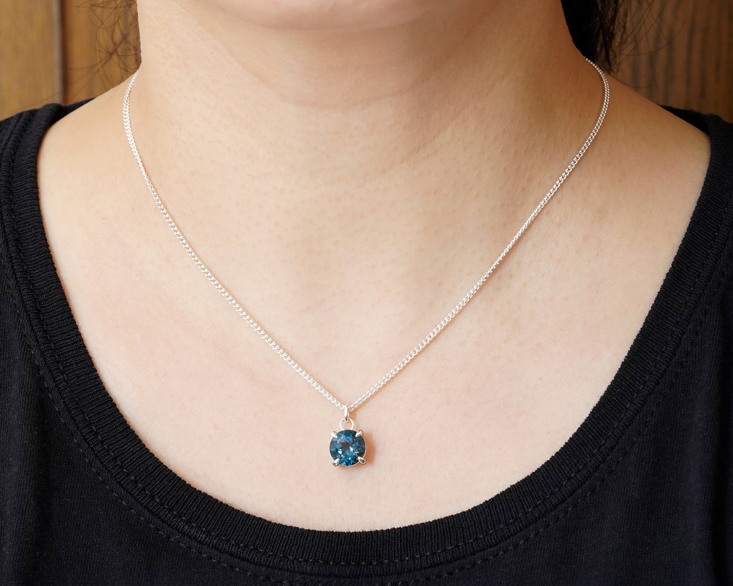 8.5mm Large Topaz Necklace in Sterling Silver, Prong Set Topaz Necklace