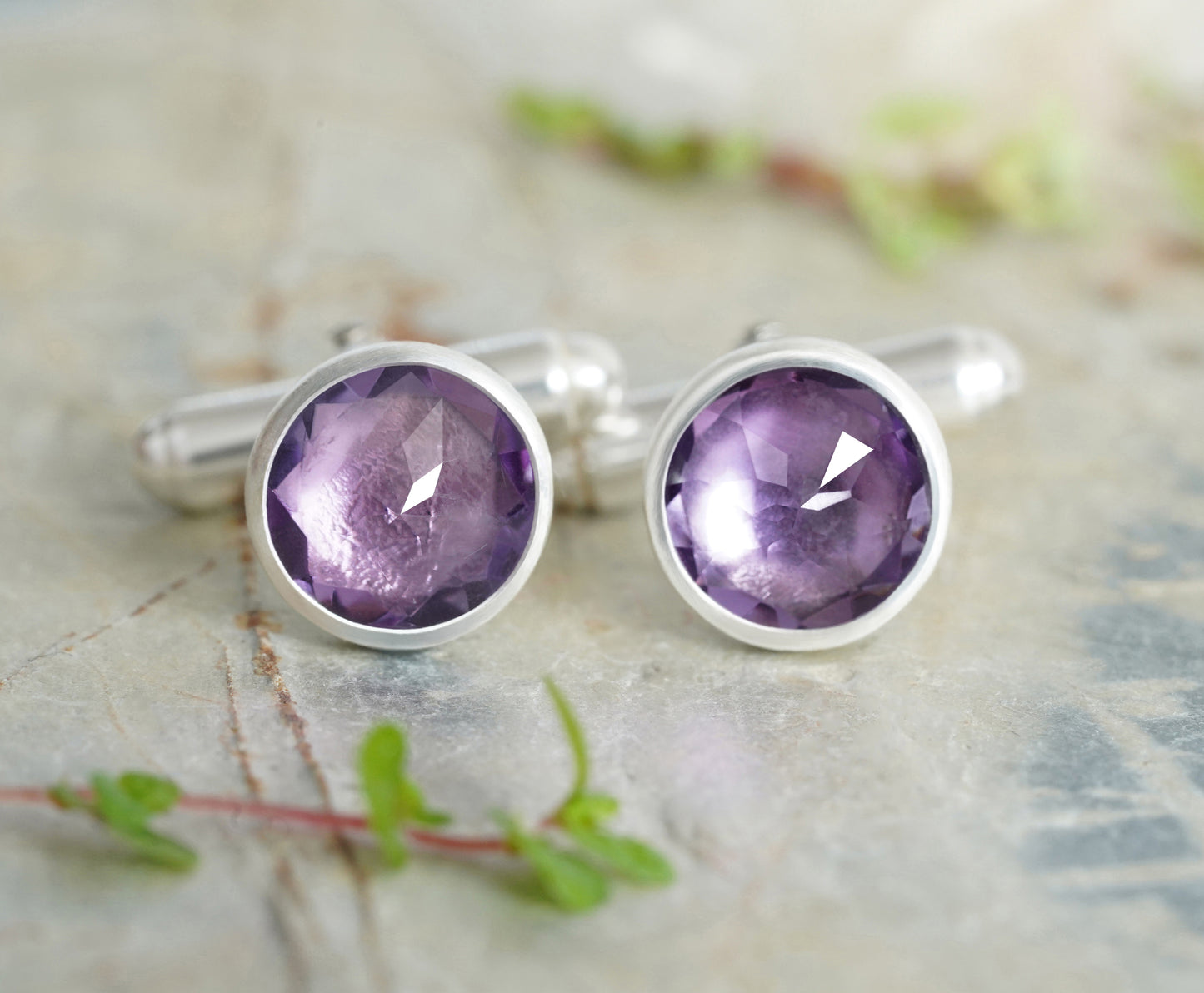 Amethyst Cufflinks in Solid Sterling Silver