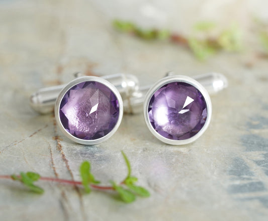 Amethyst Cufflinks in Solid Sterling Silver