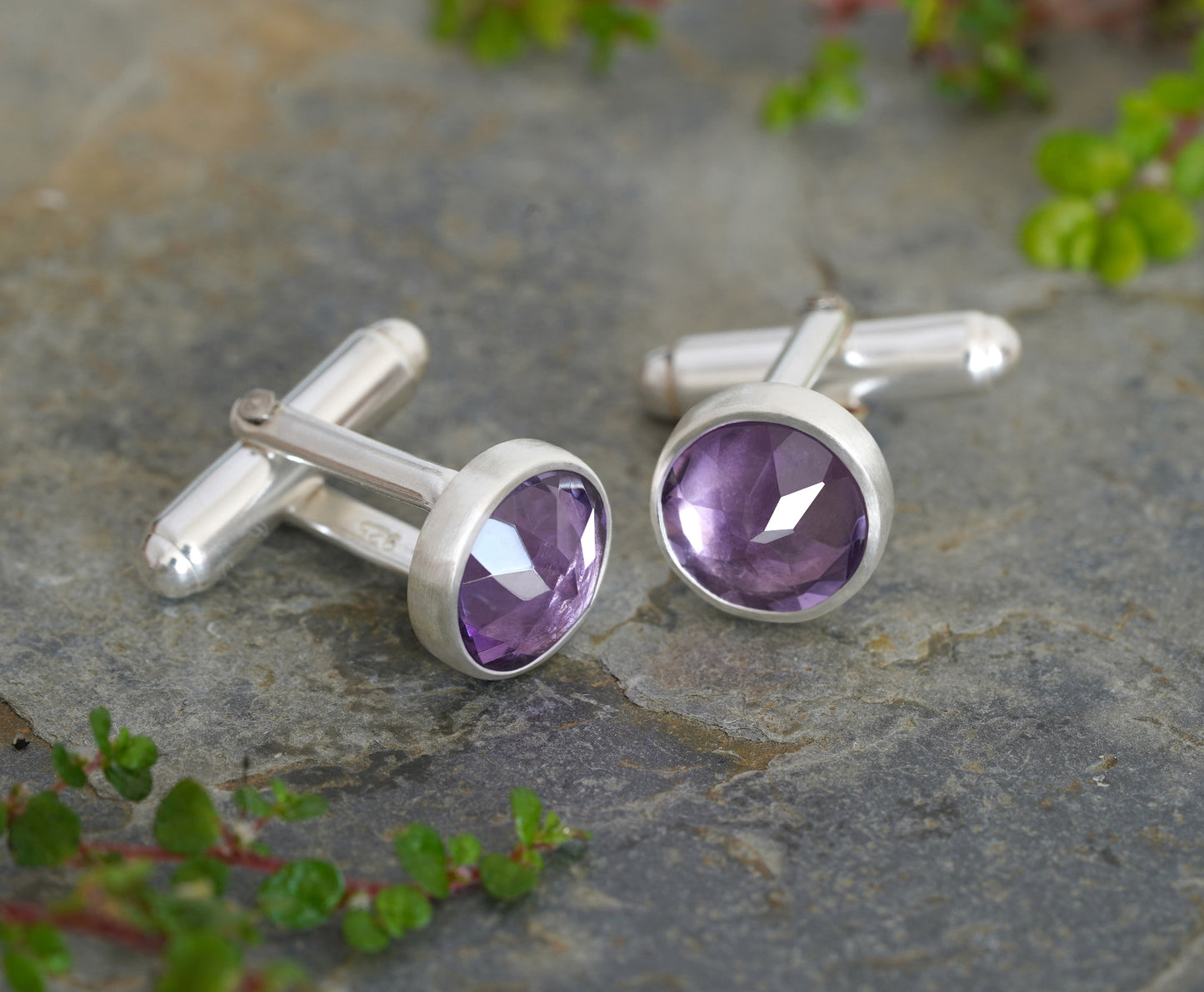 Amethyst Cufflinks in Solid Sterling Silver