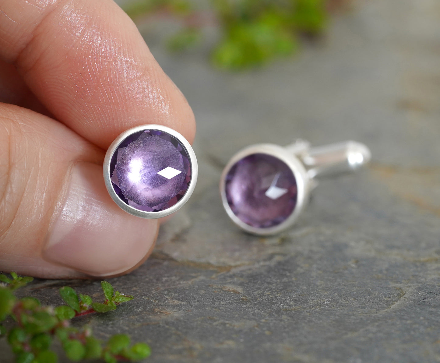 Amethyst Cufflinks in Solid Sterling Silver
