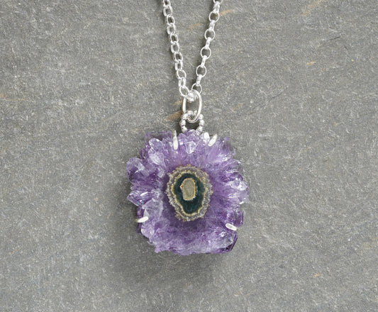 Amethyst Geode Necklace in Sterling Silver, One of a Kind Amethyst Necklace