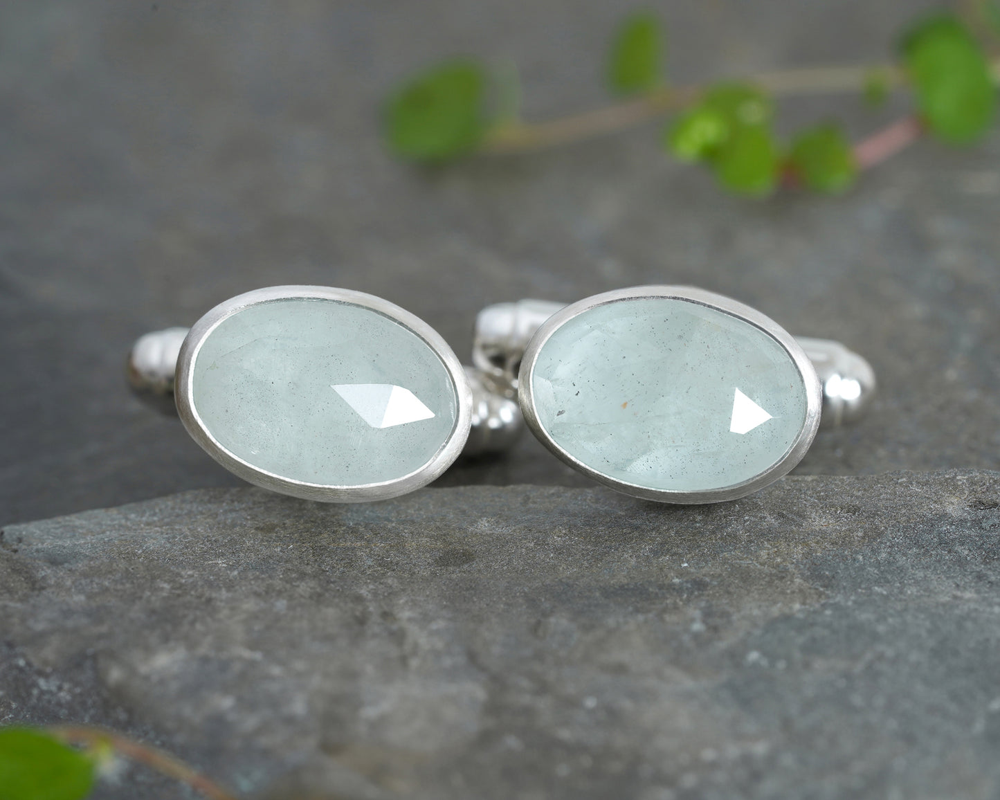 Aquamarine Cufflinks in Solid Sterling Silver
