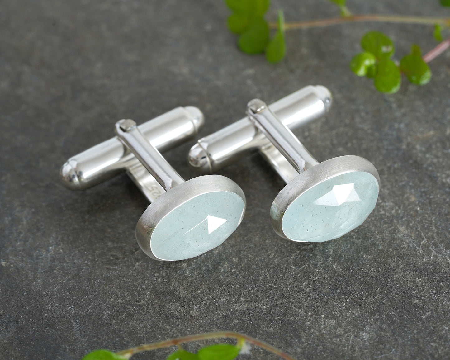 Aquamarine Cufflinks in Solid Sterling Silver