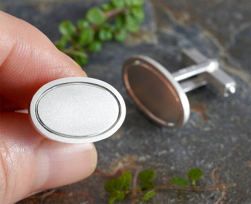 Art Deco Oval Cufflinks in Sterling Silver, Classic Hand Engraved Cufflinks