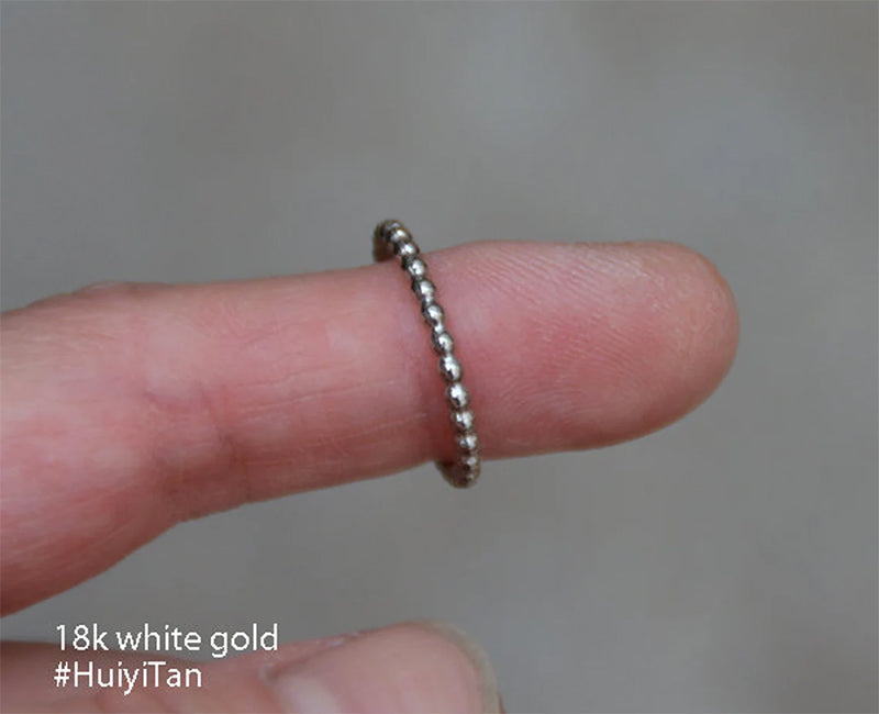 Beaded Stacking Ring in Sterling Silver, 9k or 18k yellow gold