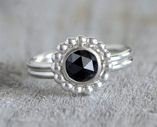 Black Diamond Wedding Ring Set, Interlocking Wedding Rings