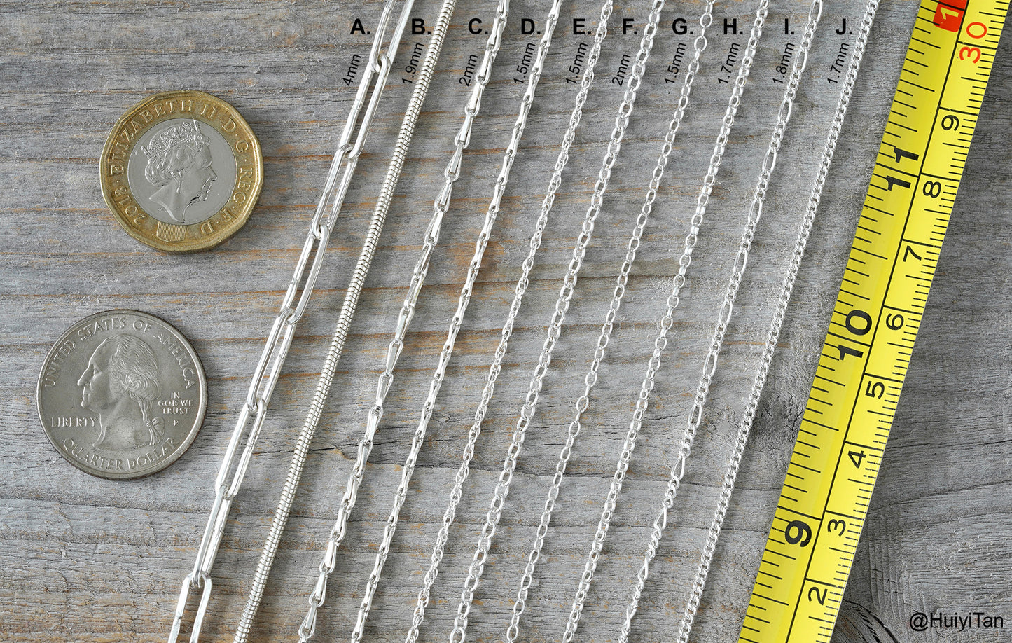 Sterling Silver Chain Bracelet, Paper Clip, Snake, Barleycorn, Rope, Trace and Curb