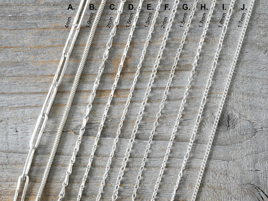 Sterling Silver Chain Bracelet, Paper Clip, Snake, Barleycorn, Rope, Trace and Curb