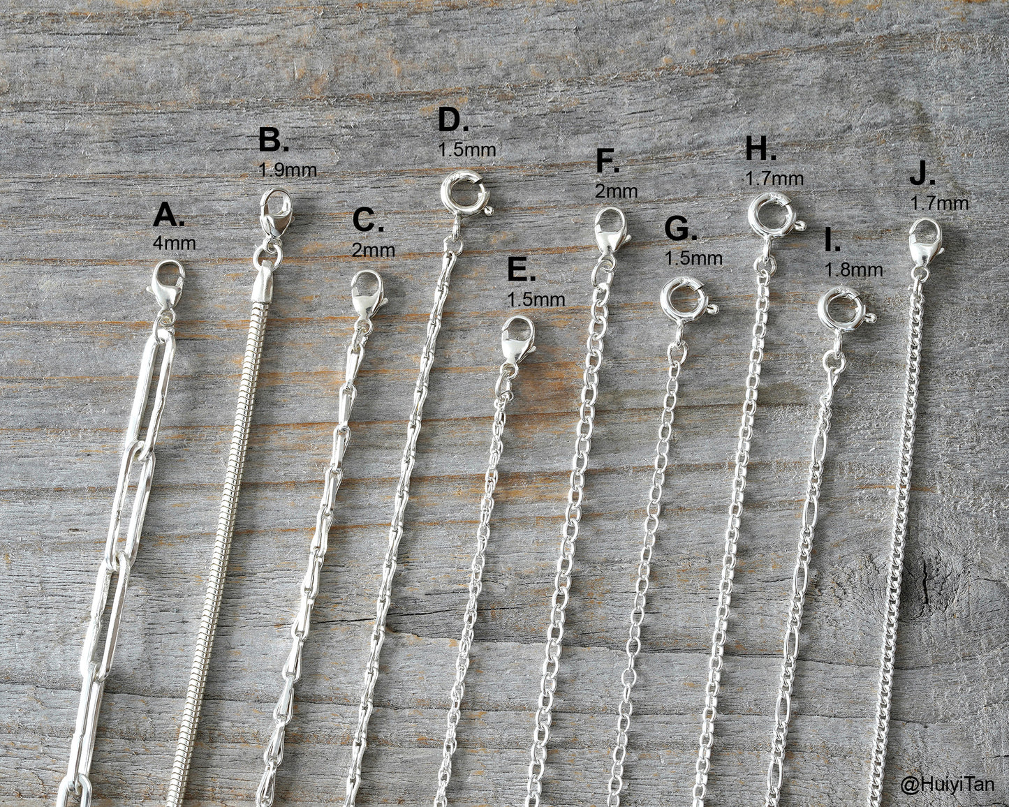 Sterling Silver Chain Bracelet, Paper Clip, Snake, Barleycorn, Rope, Trace and Curb