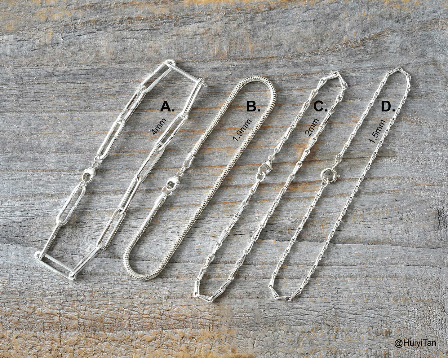 Sterling Silver Chain Bracelet, Paper Clip, Snake, Barleycorn, Rope, Trace and Curb