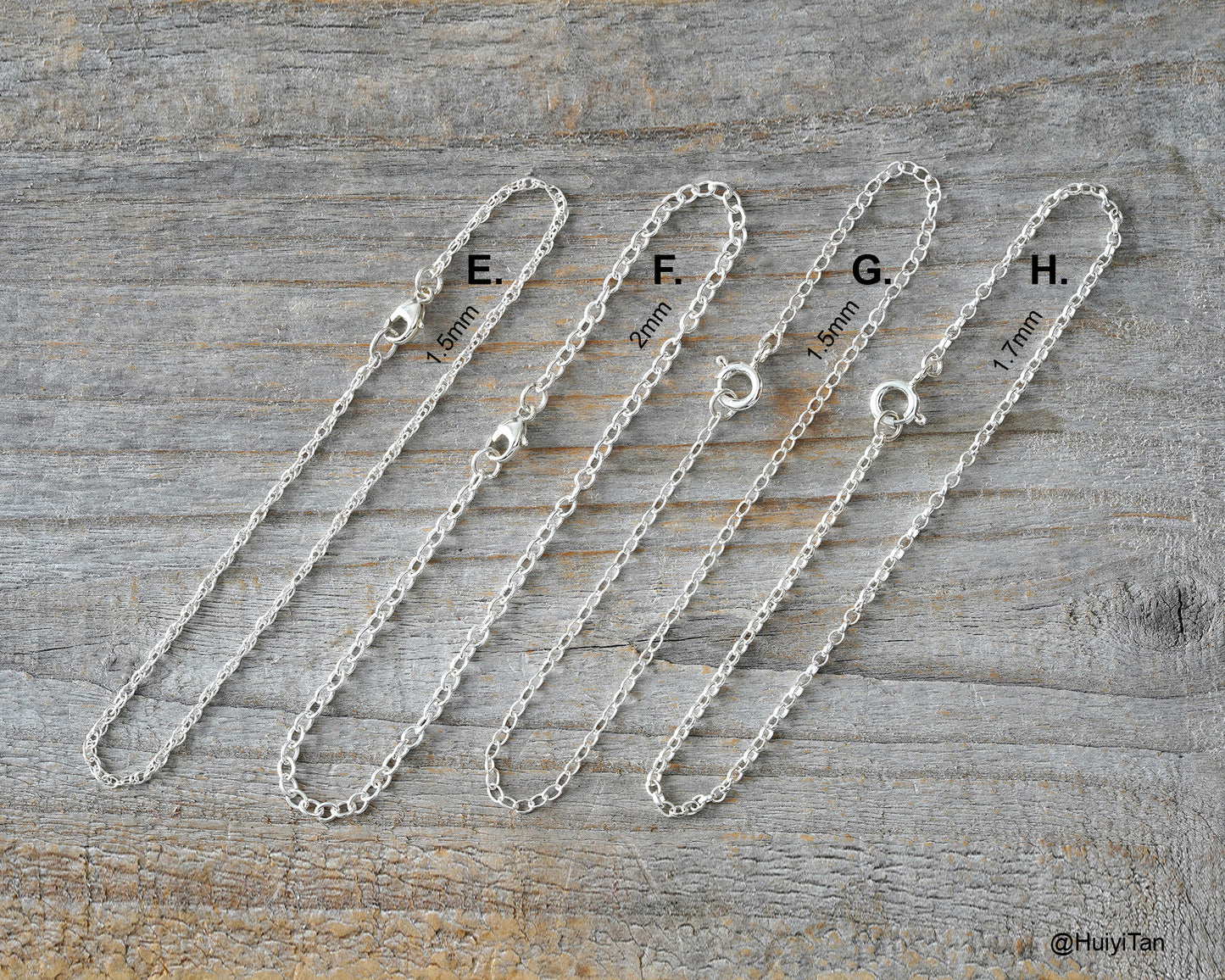 Sterling Silver Chain Bracelet, Paper Clip, Snake, Barleycorn, Rope, Trace and Curb