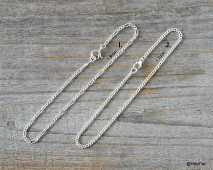 Sterling Silver Chain Bracelet, Paper Clip, Snake, Barleycorn, Rope, Trace and Curb