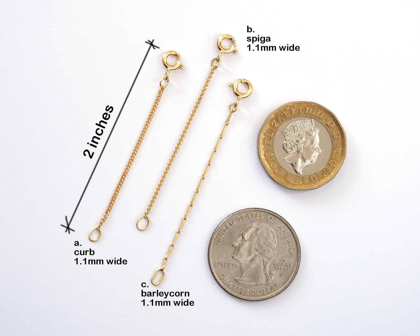 Solid 18ct Yellow Gold Chain Extender, 2", 3" & 4".