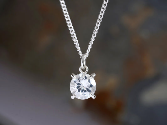 8.5mm Large Clear Topaz Necklace in Sterling Silver, Prong Set Topaz Necklace