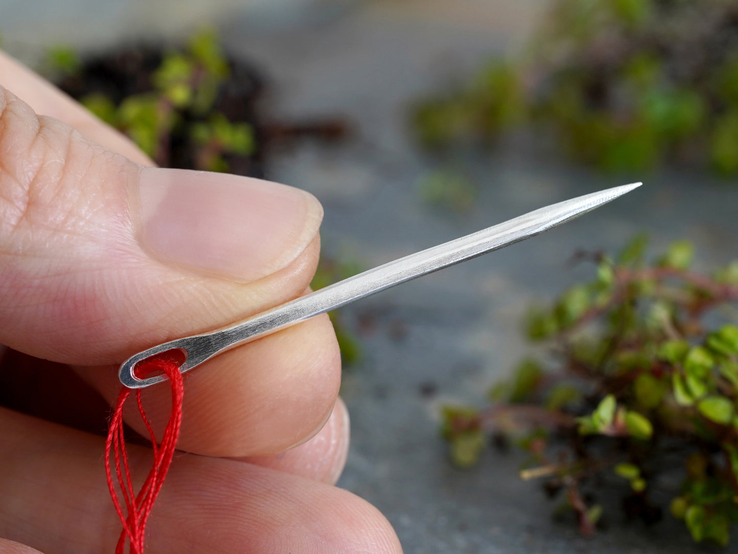 Handmade Sewing Needle in Solid Sterling Silver, Thick Silver Needle