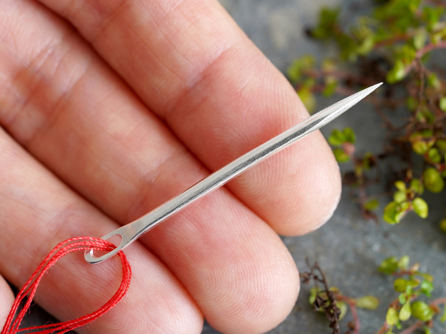 Handmade Sewing Needle in Solid Sterling Silver, Thick Silver Needle