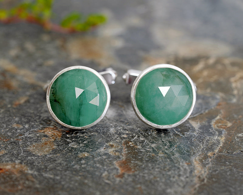 8.4ct Emerald Cufflinks in Sterling Silver, One of a Kind Cufflinks, Gemstone Cufflinks