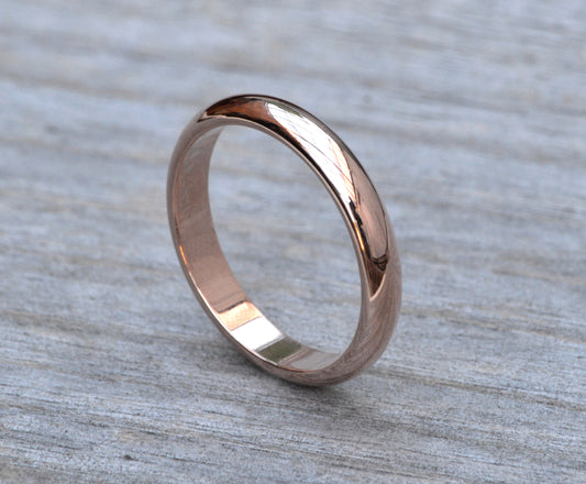 D Shape Wedding Band, Rose Gold Wedding Ring, 3mm, 4mm Wedding Band