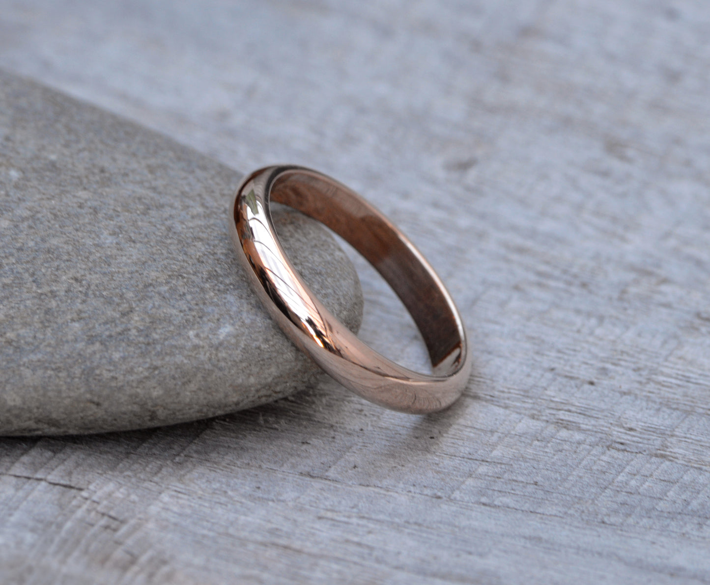 D Shape Wedding Band, Rose Gold Wedding Ring, 3mm, 4mm Wedding Band